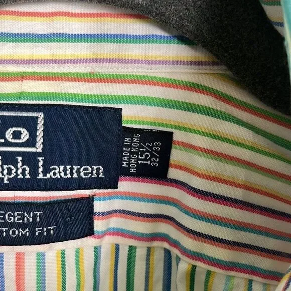 Polo Ralph Lauren Blue Label Regent Custom fit 15 1/2 32/33 Pastel stripes - Picture 4 of 7
